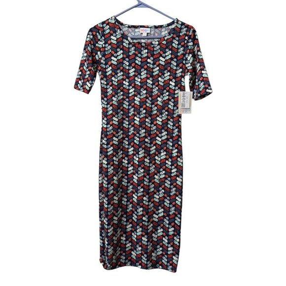 LuLaRoe Julia Dress‎ Size XXS Slim Fit Stretch Polyester Blend Sexy Geometric - Picture 1 of 11